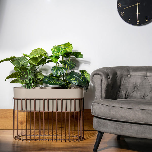 Arlo Indoor Metal Planter with Stand - Matte Taupe