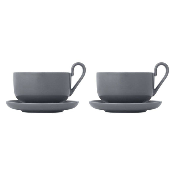 Blomus Germany RO Tea Cups with Saucers, Set of 2 - Sharkskin - Modern Quests