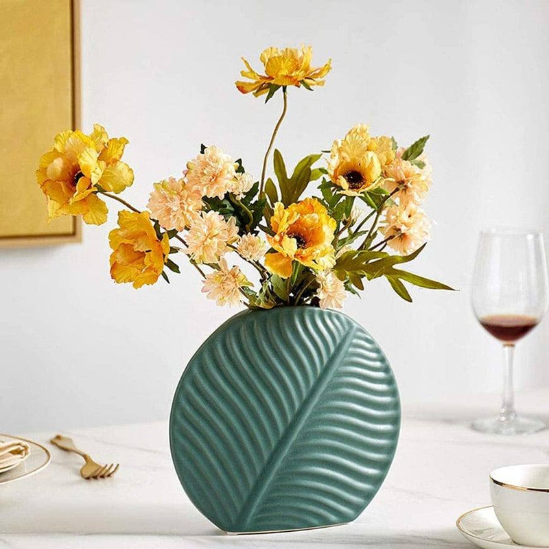 Enhabit Leaf Slim Ceramic Vase - Green - Modern Quests