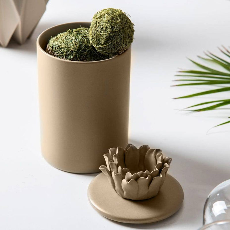 Enhabit Lotus Decorative Ceramic Jar - Beige - Modern Quests
