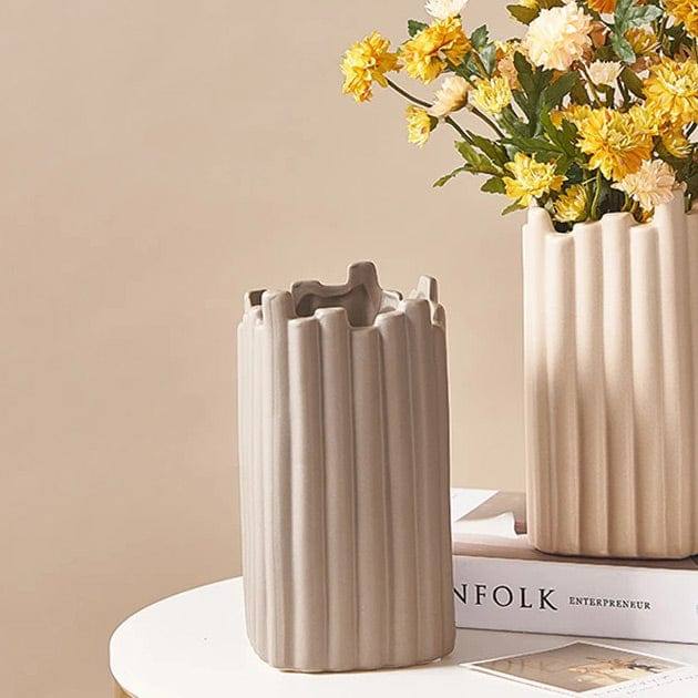Enhabit Ribbed Ceramic Vase - Taupe - Modern Quests