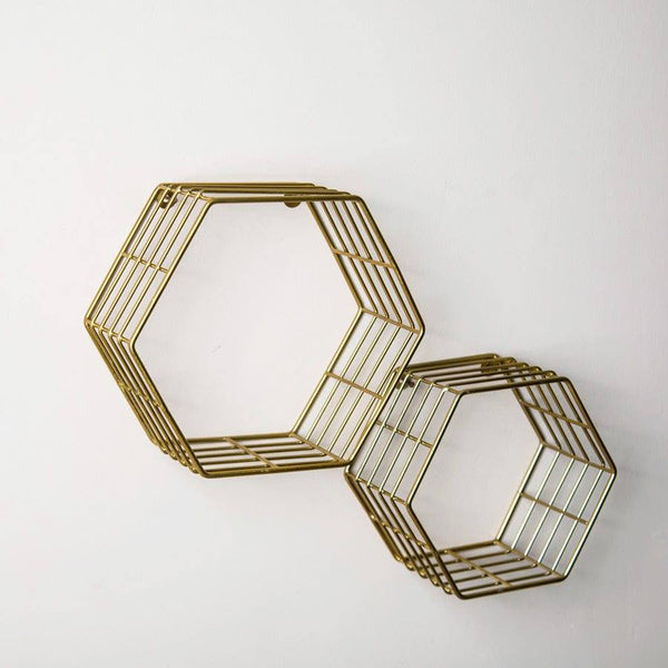 ESQ Living Hexagon Wall Shelves, Set of 2 - Gold - Modern Quests