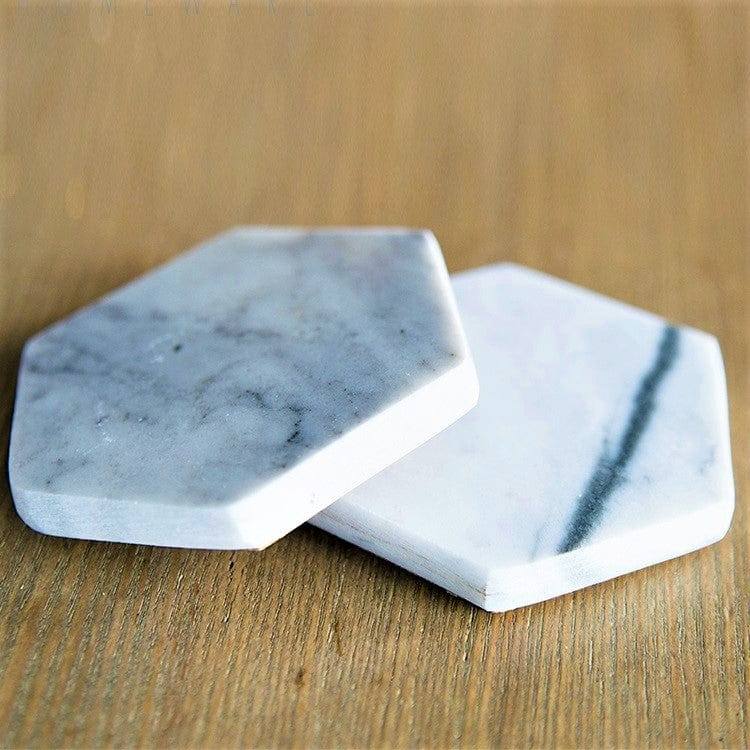 Philosophy Home Hexagon Marble Coasters, Set of 2 - Modern Quests