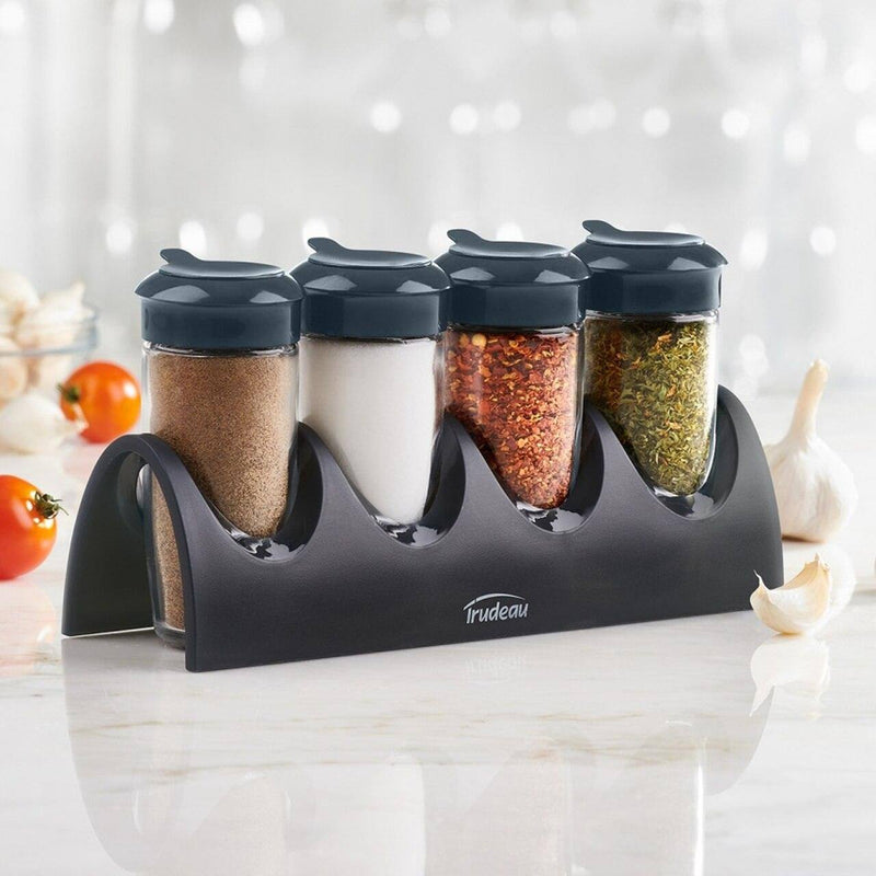 Trudeau Seasoning Bottles with Caddy, Set of 4 - Modern Quests