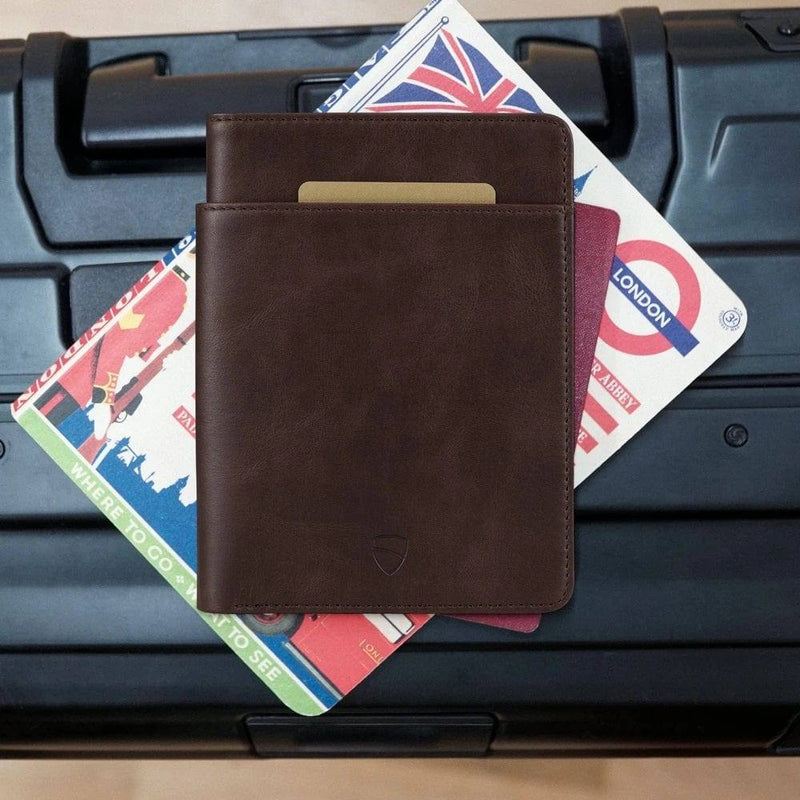 Vaultskin London Kensington Passport Wallet - Brown RFID