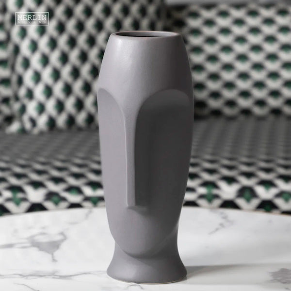 Tribal Face Vase Large  - Grey