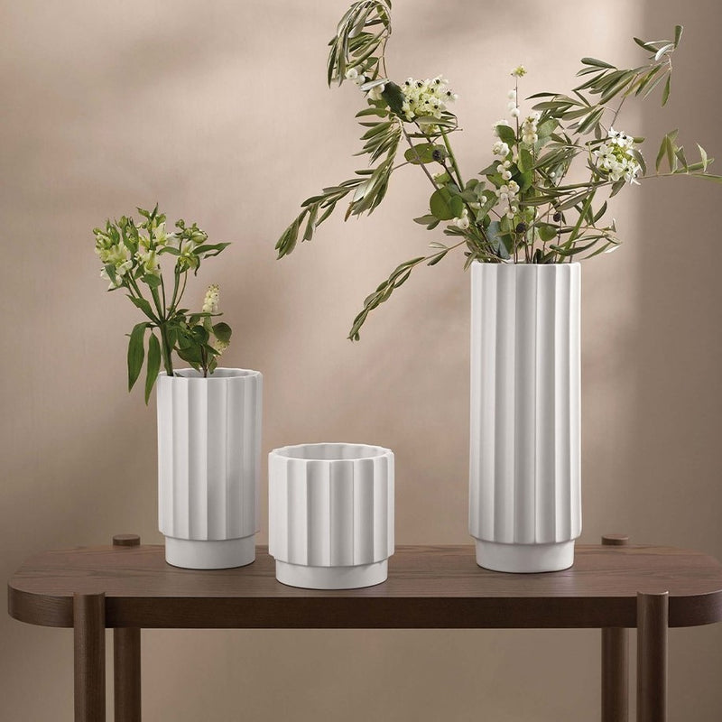 Art Deco Circular Vase Short - White