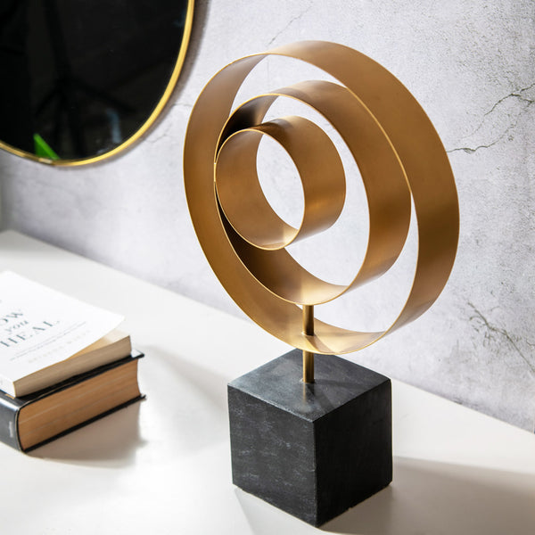 Swirl Metallic Sculpture with Marble Base - Black Gold