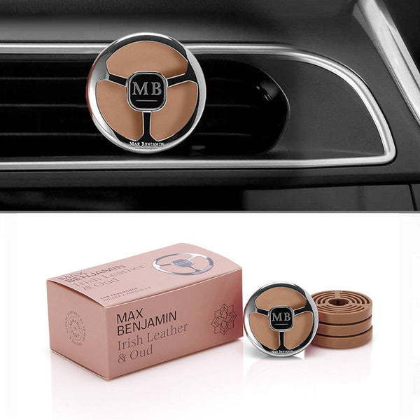 Car Fragrance Set with 4 Refills -  Irish Leather & Oud