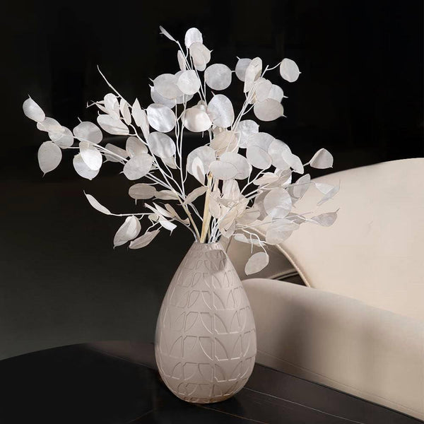 Enhabit Clover Embossed Porcelain Vase Medium - Beige - Modern Quests