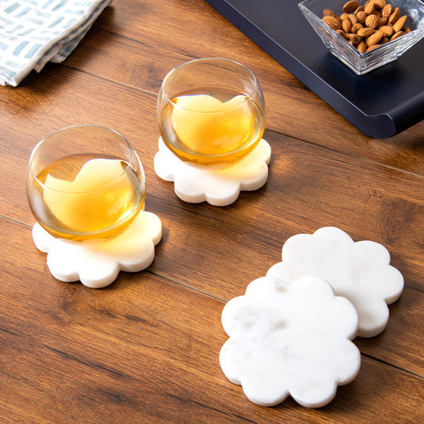 Clover Marble Coasters, Set of 4 - White