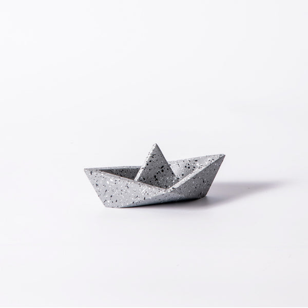 Concrete Boat Paperweight - Speckled Grey