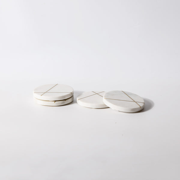 Cross Round Marble Coasters, Set of 4 - White & Gold