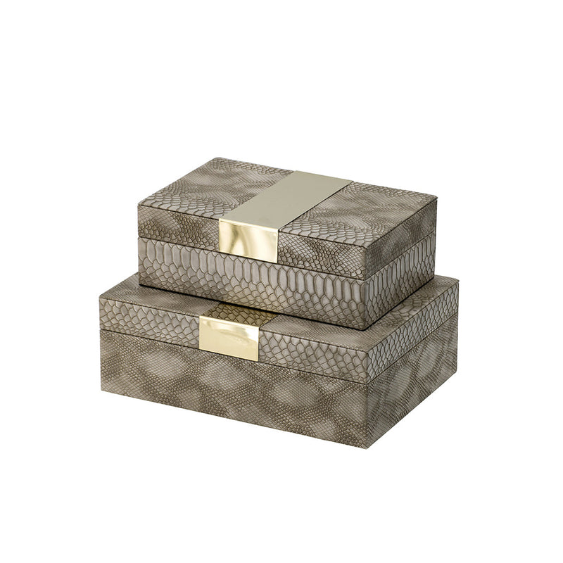 Delve Storage Boxes, Set of 2 - Brown Croc