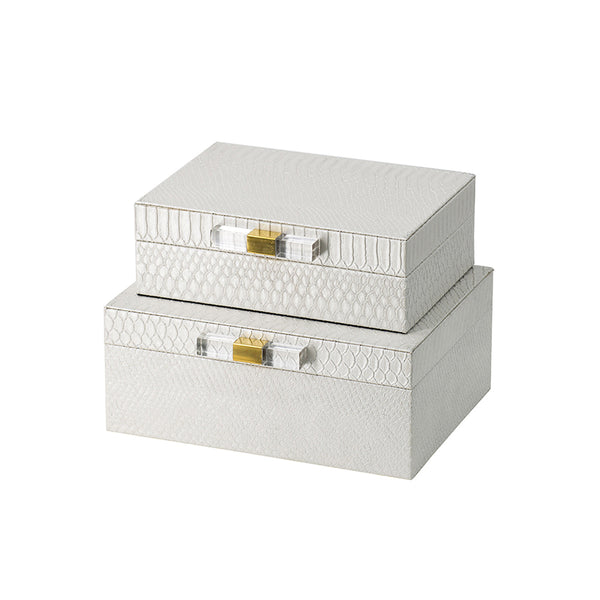 Delve Storage Boxes, Set of 2 - White Croc