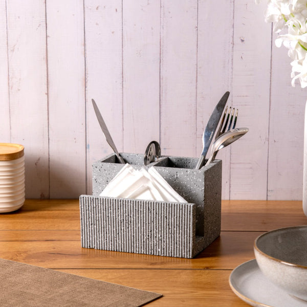 Dual Cutlery and Napkin Holder - Speckled Grey