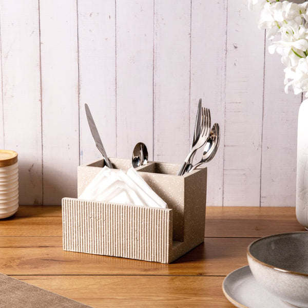 Dual Cutlery and Napkin Holder - Speckled Taupe