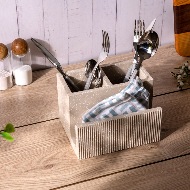 Dual Cutlery and Napkin Holder - Speckled Taupe