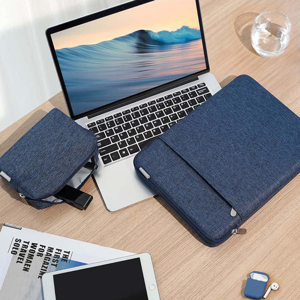 EdgeKeeper Laptop Sleeve With Pouch - Blue 13.3 Inches