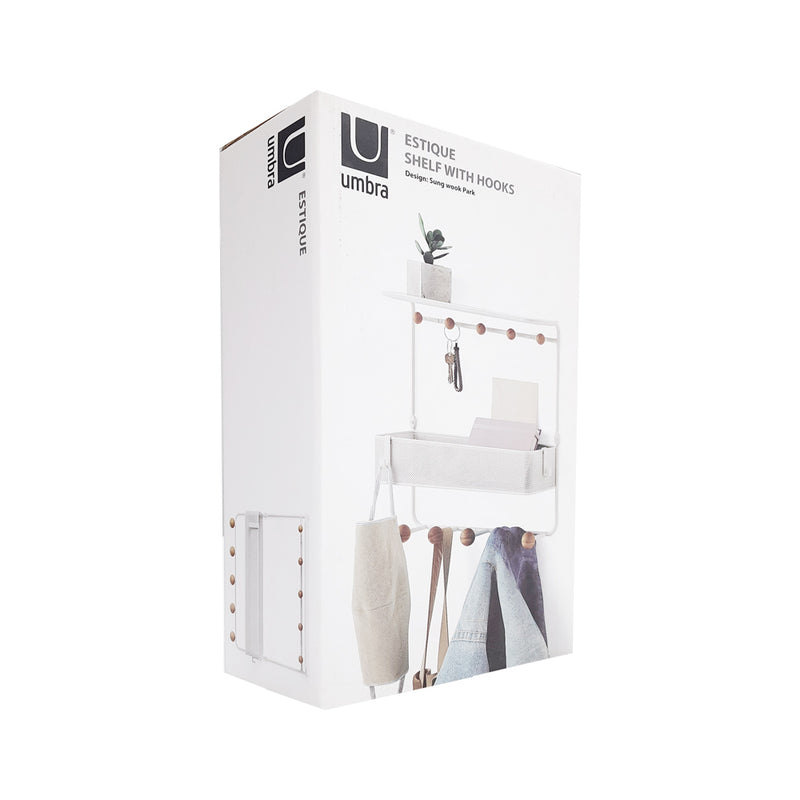 Estique Wall Shelf With Hooks - White