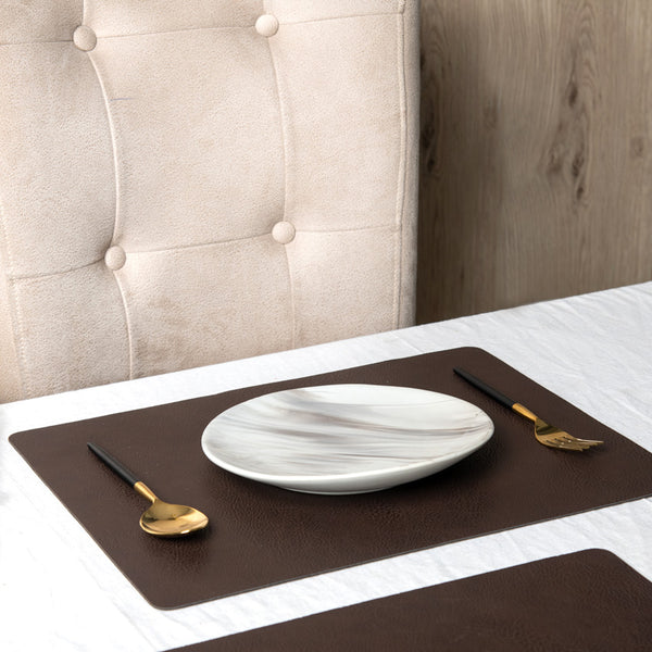 Faux Leather Rectangular Placemats, Set of 2 - Coffee Brown