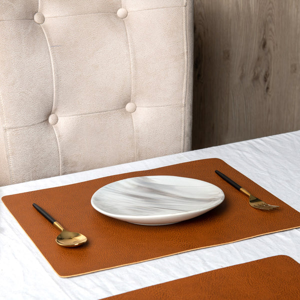Faux Leather Rectangular Placemats, Set of 2 - Tan Brown