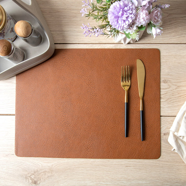 Faux Leather Rectangular Placemats, Set of 2 - Tan Brown