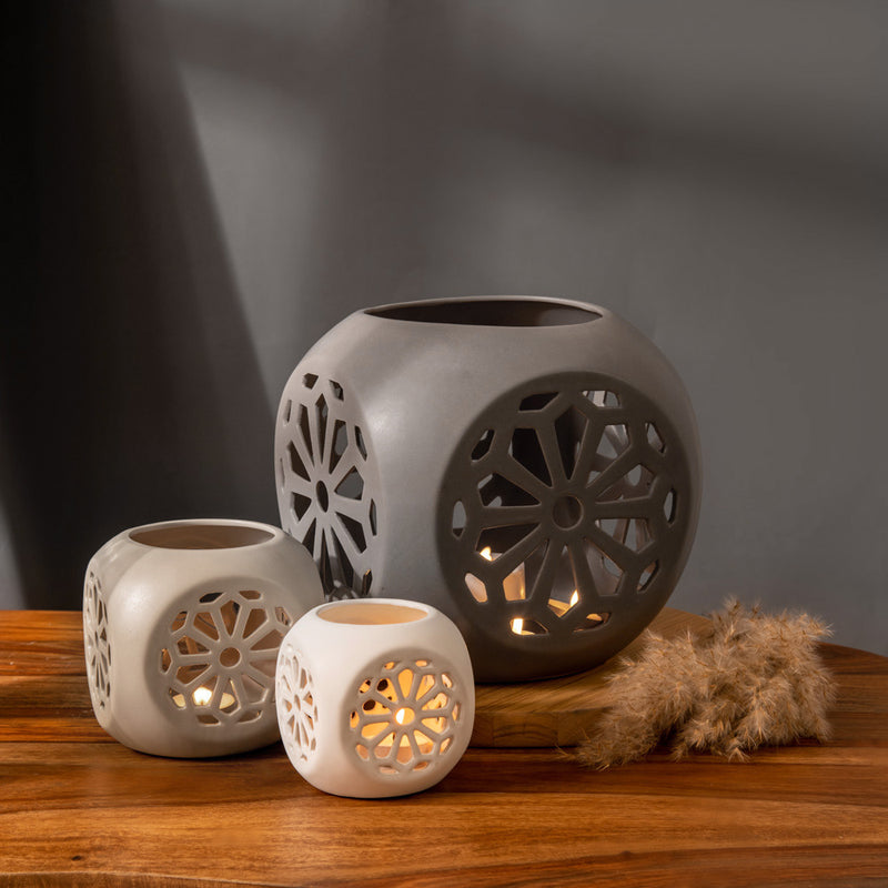 Fiore Ceramic Tealight Holder Medium - Beige