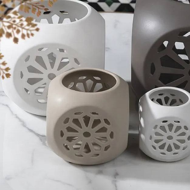 Enhabit Fiore Ceramic Tealight Holder Medium - Beige - Modern Quests