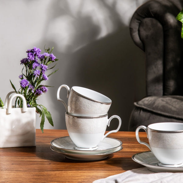 Flanders 12-piece Porcelain Tea Set - Platinum