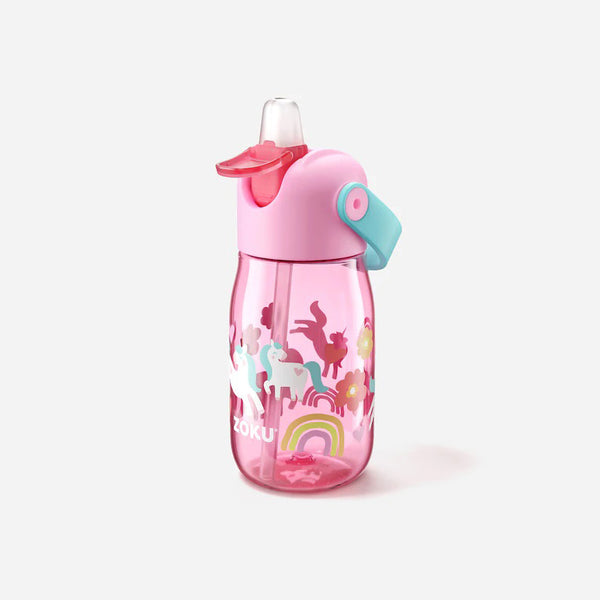 Flip Straw Bottle, 415ml - Pink Unicorn