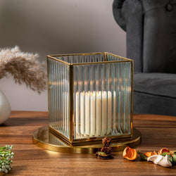 Fluted Glass Hurricane Small - Gold