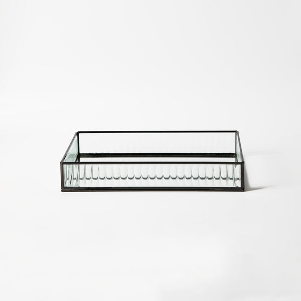 Fluted Glass Tray Large - Gunmetal