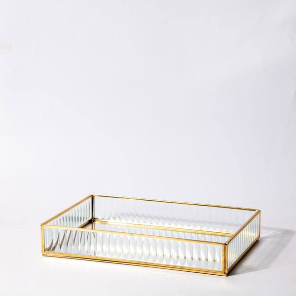 ESQ Living Fluted Glass Tray Large - Gold - Modern Quests