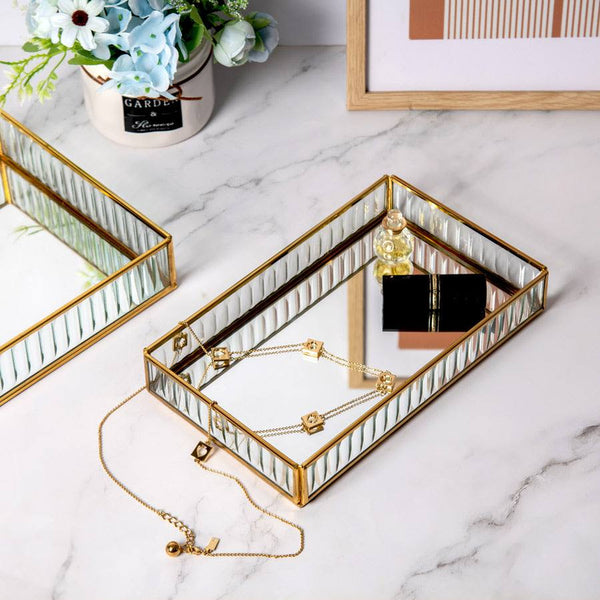 ESQ Living Fluted Glass Tray Medium - Gold - Modern Quests