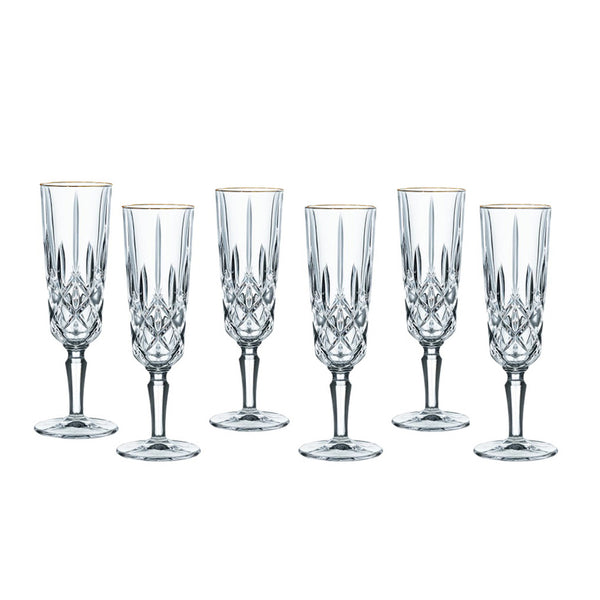 Noblesse Champagne Glasses with Gold Rim 155ml, Set of 6