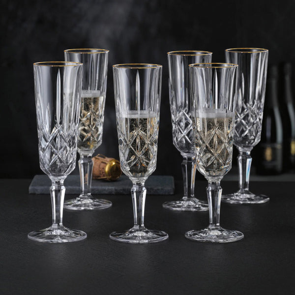 Noblesse Champagne Glasses with Gold Rim 155ml, Set of 6