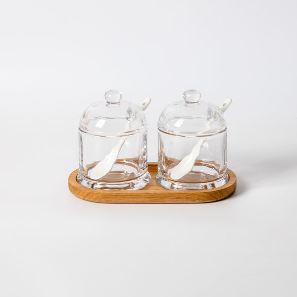 Glass Condiment Set with Oval Base