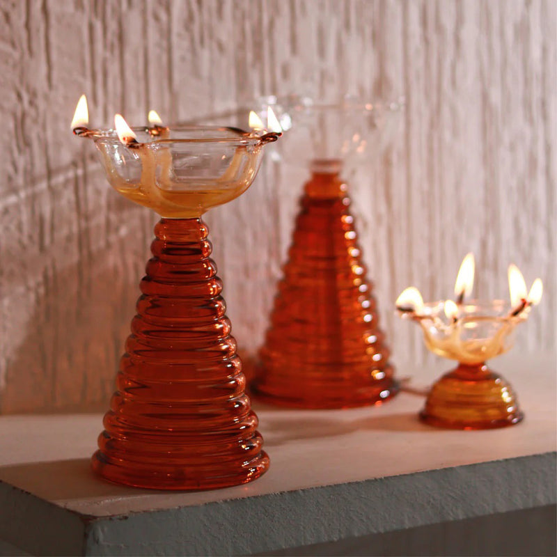Glass Diyas Gift Set - Amber