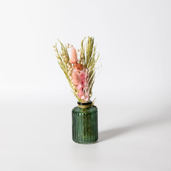 Glass Vase with Dried Bunch Small - White & Pink