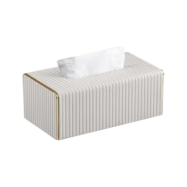 Gold Edge Tissue Box Holder - White