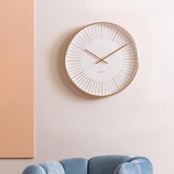 Gold Lines Wall Clock Large - White