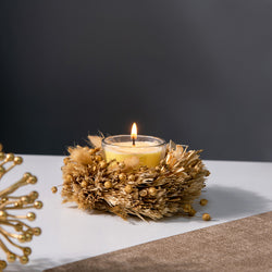 Halo Faux Flowers Decorative Candle - Natural Brown