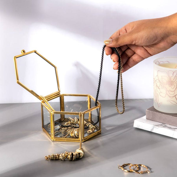 ESQ Living Hexagon Jewellery Box Small - Gold - Modern Quests