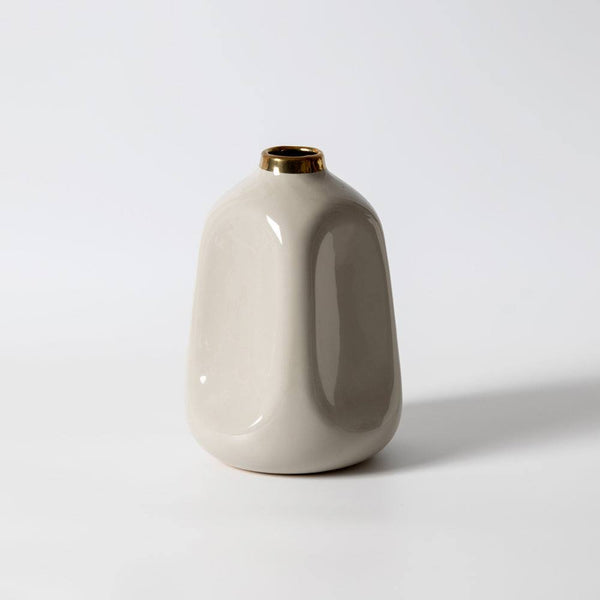 Enhabit Indent Glazed Ceramic Vase - Beige Gold - Modern Quests