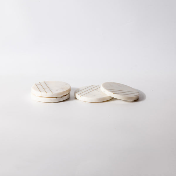Iris Round Marble Coasters, Set of 4 - White & Gold