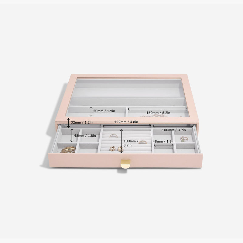 Jewellery Storage Drawer with Glass Window Large - Blush Pink