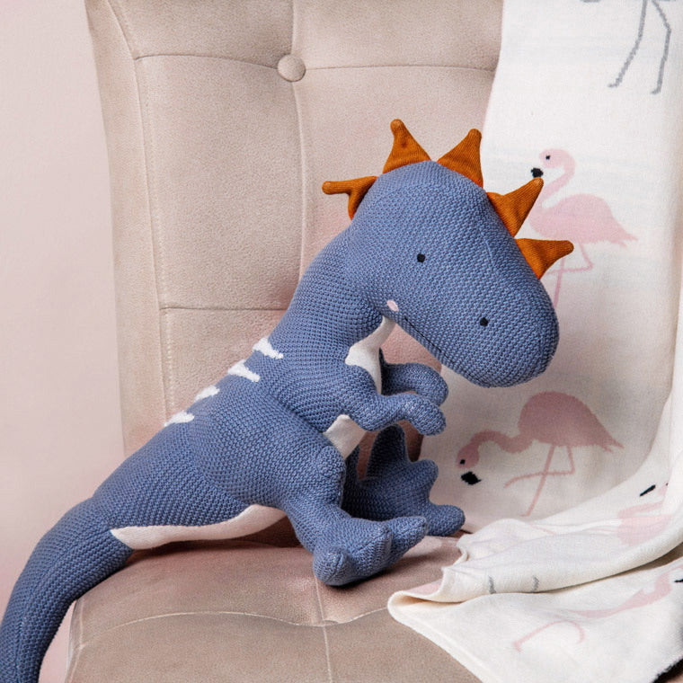 Knitted Soft Toy - Blue Dinosaur