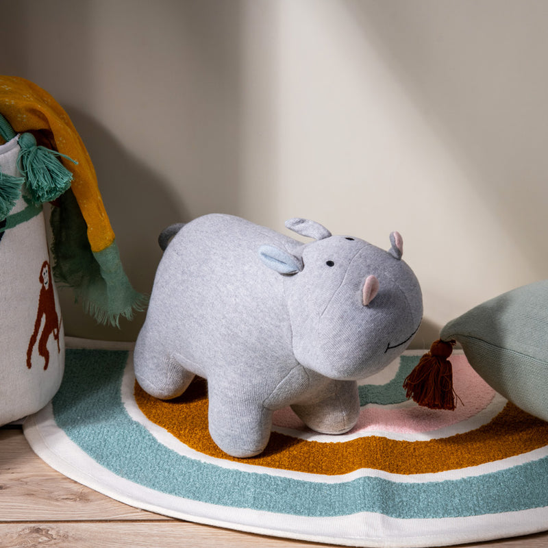 Knitted Soft Toy - Grey Hippo