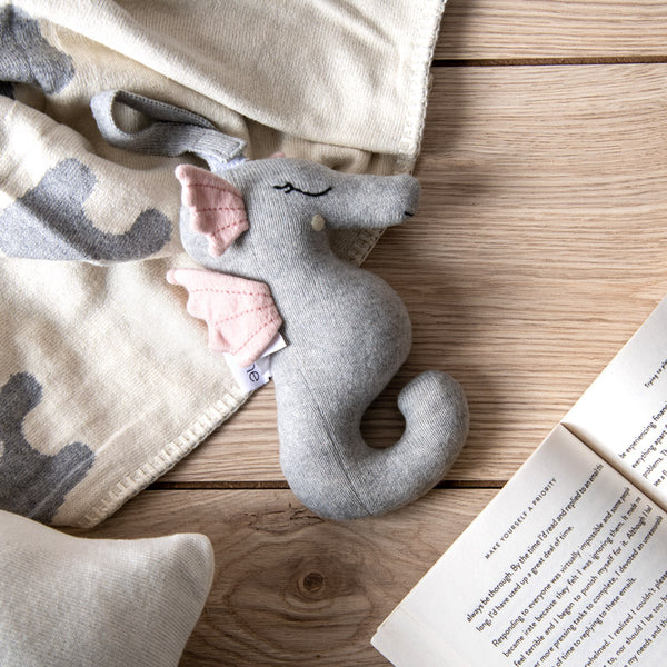 Knitted Soft Rattle Toy - Grey Seahorse